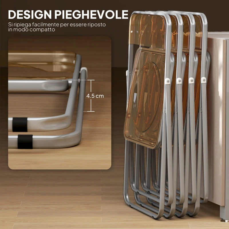 HOMCOM Set 4 Sedie Pieghevoli Salvaspazio per Soggiorno ed Eventi, Acciaio e Acrilico, Arancione