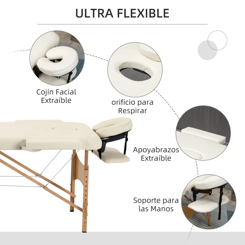 HOMCOM Camilla Plegable con Altura Ajustable 67-92 cm para Uso Profesional de Belleza Acupuntura y Fisioterapia 210x81 cm Crema