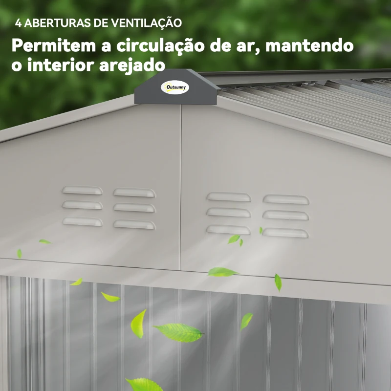 Outsunny Abrigo de Jardim Exterior 4,9 m² 277x195x192cm Abrigo e Jardim Metálico para Armazenamento de Ferramentas Cinzento