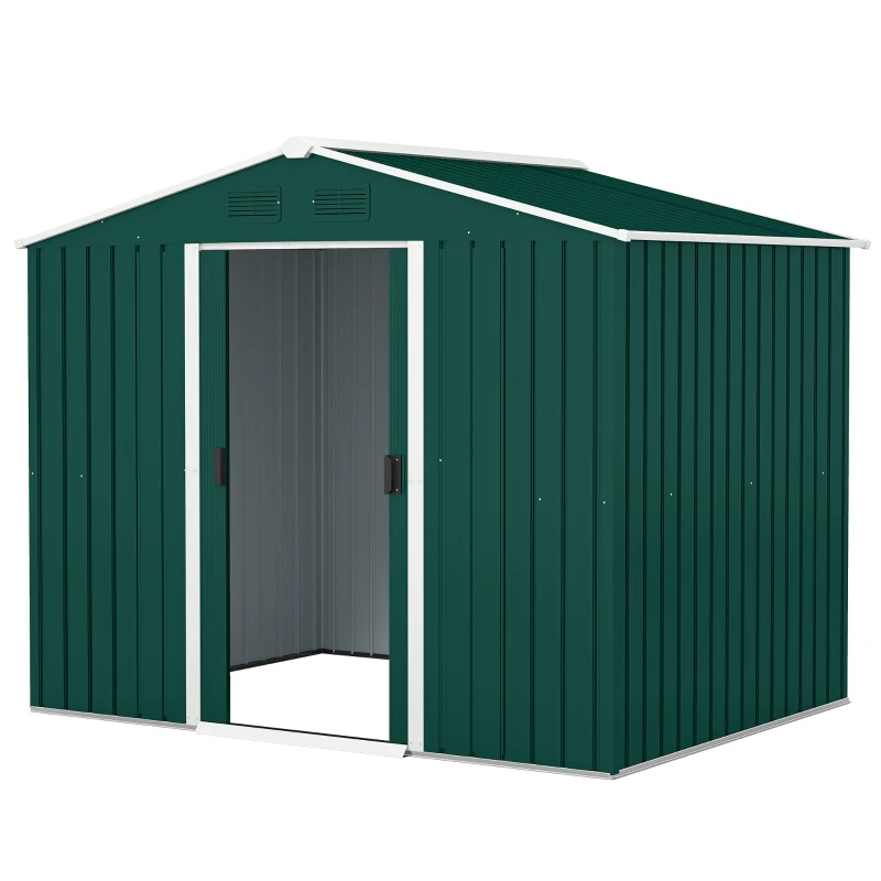 Outsunny Gartenhaus 3,6m² aus verzinktem Stahl mit 2 Schiebetüren und 4 Belüftungsöffnungen, 236x174x190 cm, Grün