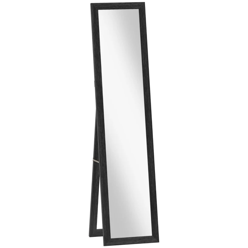 HOMCOM Oglindă cu Picior și Cârlige, Oglindă Modernă pentru Utilizare pe Perete sau Verticală, 37x40x155 cm, Negru