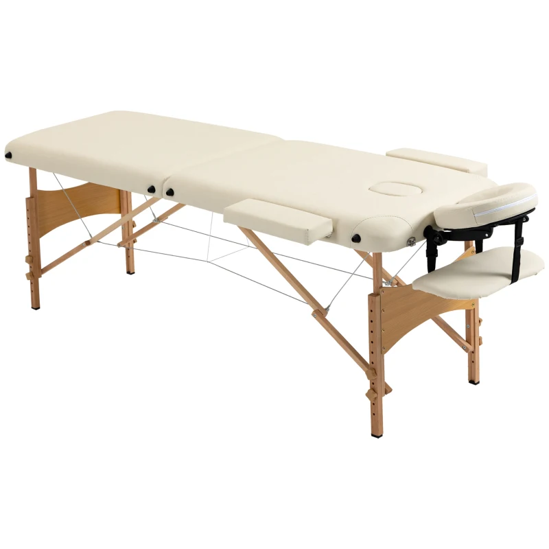 HOMCOM Camilla Plegable con Altura Ajustable 67-92 cm para Uso Profesional de Belleza Acupuntura y Fisioterapia 210x81 cm Crema