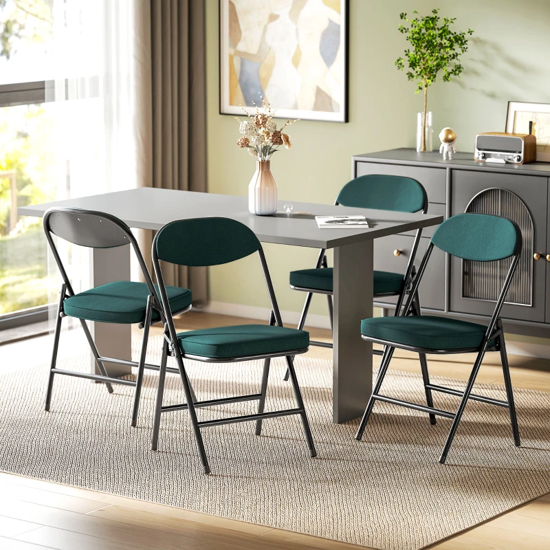 HOMCOM Lot de 4 chaises pliantes chaises de salle à manger portables avec assises et dossiers rembourrés en velours côtelé bleu