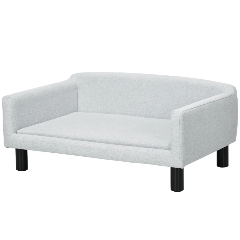 PawHut Divano per Cani Taglia Media e Piccola Vellutato con Cuscino, Braccioli e Schienale, 82x54x36 cm, Grigio Chiaro