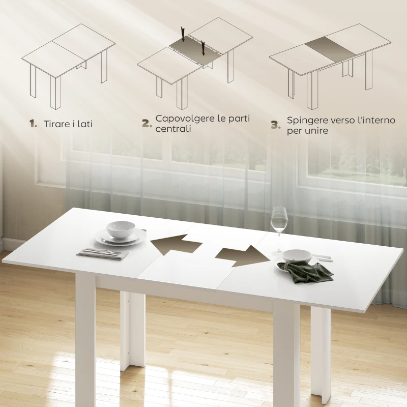 HOMCOM Tavolo Allungabile da Pranzo per 6-8 Persone, 140-180 x 80 cm, Bianco