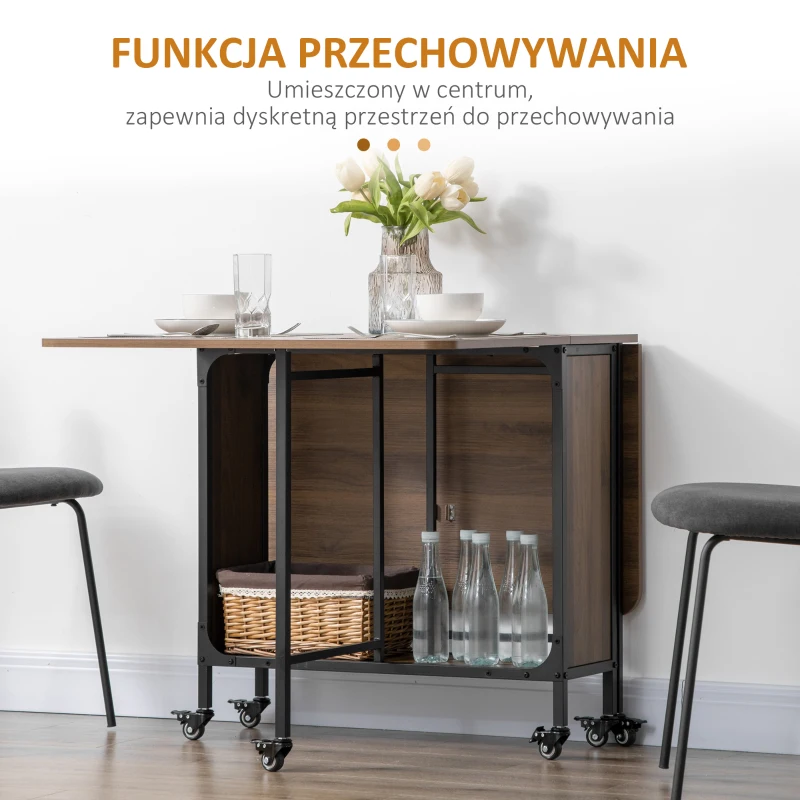 HOMCOM Mobilny Składany Stół, 2 Rozkładane Powierzchnie, 130 cm x 80 cm x 74 cm, Brązowy