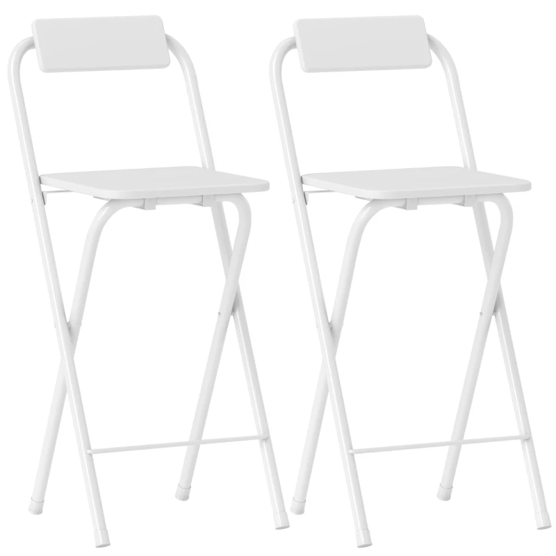 HOMCOM Conjunto de 2 Bancos de Bar Dobráveis Bancos Altos de Cozinha com Encosto Apoio para os Pés 37x45x87 cm Branco