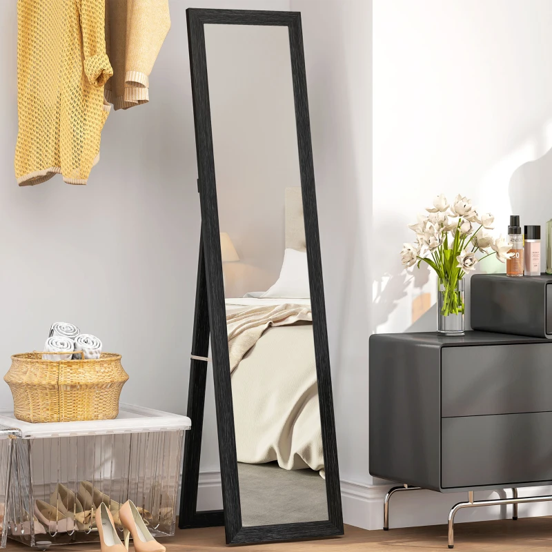 HOMCOM Oglindă cu Picior și Cârlige, Oglindă Modernă pentru Utilizare pe Perete sau Verticală, 37x40x155 cm, Negru