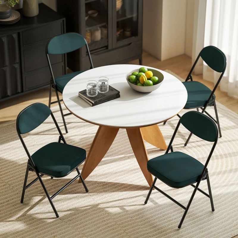 HOMCOM Lot de 4 chaises pliantes chaises de salle à manger portables avec assises et dossiers rembourrés en velours côtelé bleu