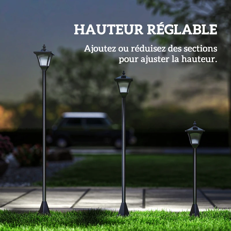 Luminaire extérieur lampadaire sur pied solaire lampadaire lanterne classique LED 30 Lm dim. 15L x 15l x 120H cm noir