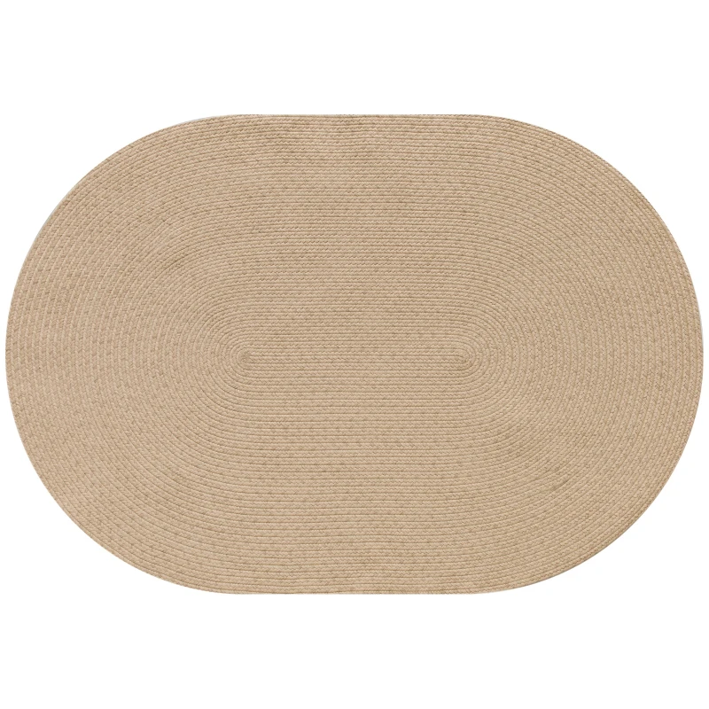 HOMCOM Tapete Oval para Sala de Estar 170x120 cm Tapete Lavável à Máquina Tecido à Mão Estilo Rústico Bege