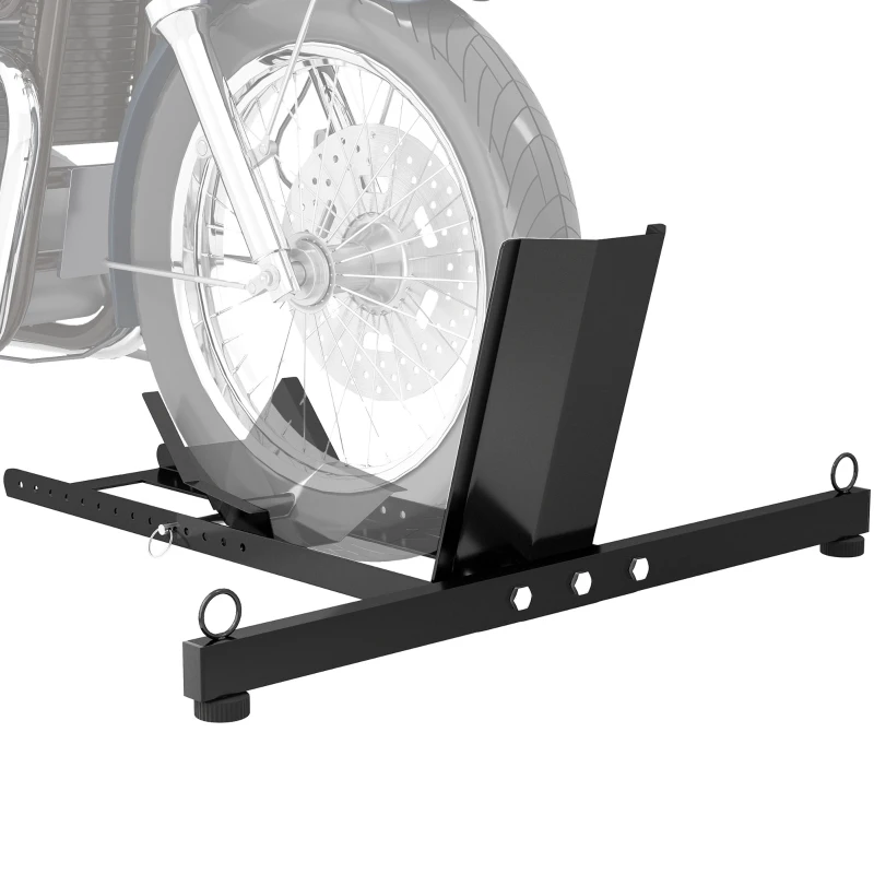 HOMCOM Suport Blocator Roată Moto cu Suport Reglabil, Capacitate de 816,5 kg,  Ø34-84 cm, Negru