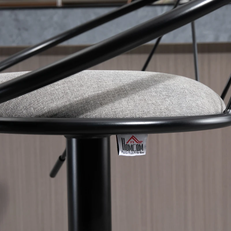 HOMCOM Lot de 2 tabourets de Bar Design néo-rétro réglable pivotant avec Repose-Pied métal Noir Lin Gris
