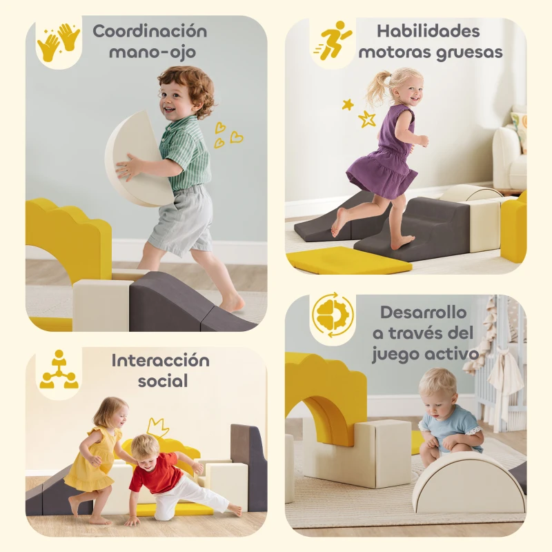 AIYAPLAY 7 Bloques de Espuma para Niños Bloques de Psicomotricidad Juguete para Aprendizaje para Escalar y Gatear Amarillo