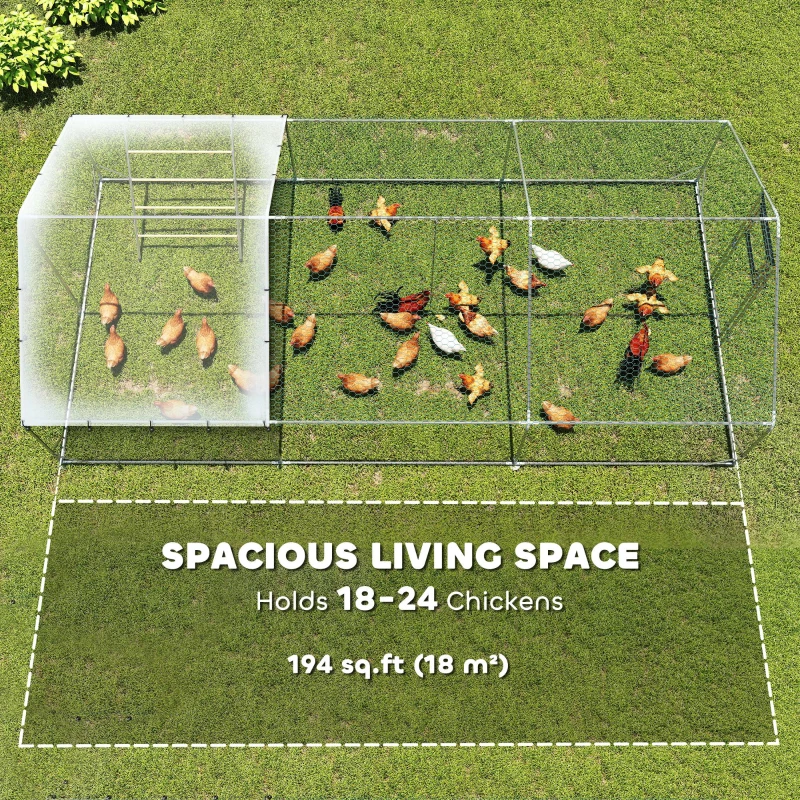 PawHut Gallinero Metálico de Exterior de 3x6m con Percha Multiusos Comedero Colgante Tipo Brocheta y Lona Protectora Resistente