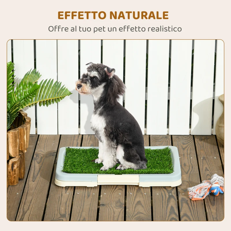 PawHut Lettiera per Cani 3 Strati con Prato Sintetico, Griglia e Vassoio Inferiore, 46.5x34x5.5 cm