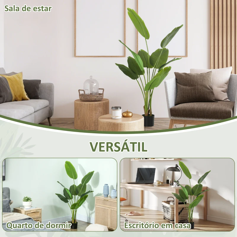 HOMCOM Planta Artificial Decorativa 160 cm Bananeira Artificial com Vaso e Folhas para Interior Casa Sala de Estar Escritório Verde