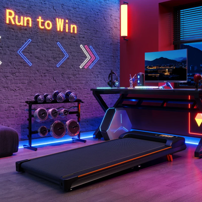 Folding Under Desk Treadmill with Adjustable Incline, LED Display, Magnetic Remote Control, 1-6 km/h Speed, 111L x 47.5W x 15H cm, Black