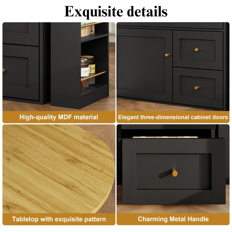 Extendable Bar Table with Storage Space, 360° Rotating Base, Snack Shelf, Bistro Table with Folding Drawers, 204L x 39W x 105H cm, Black