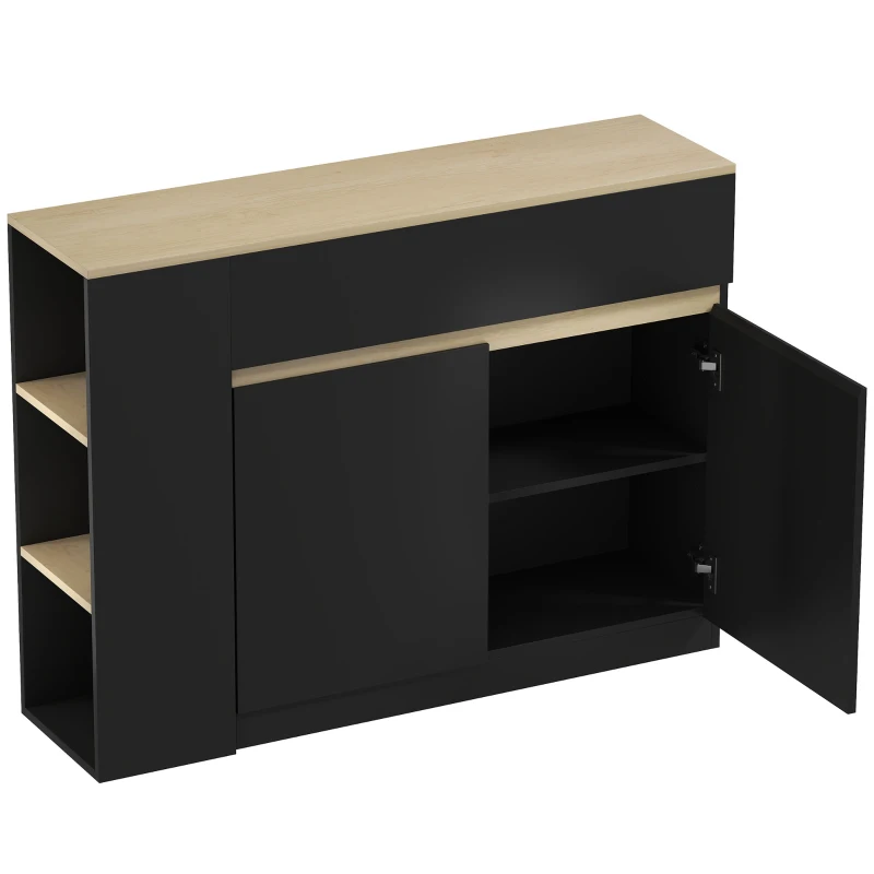 HOMCOM Aparador mueble de almacenamiento con 2 cajones 3 estantes abiertos y armario 2 puertas 110 x 29,5 x 82 cm negro