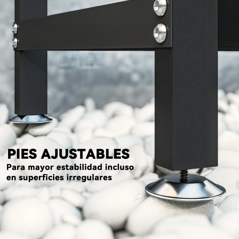 Outsunny Leñero Exterior Metálico de Chimenea Soporte para Leña con Cubierta Impermeable y Cadenas de Acero 235x31x116 cm Negro