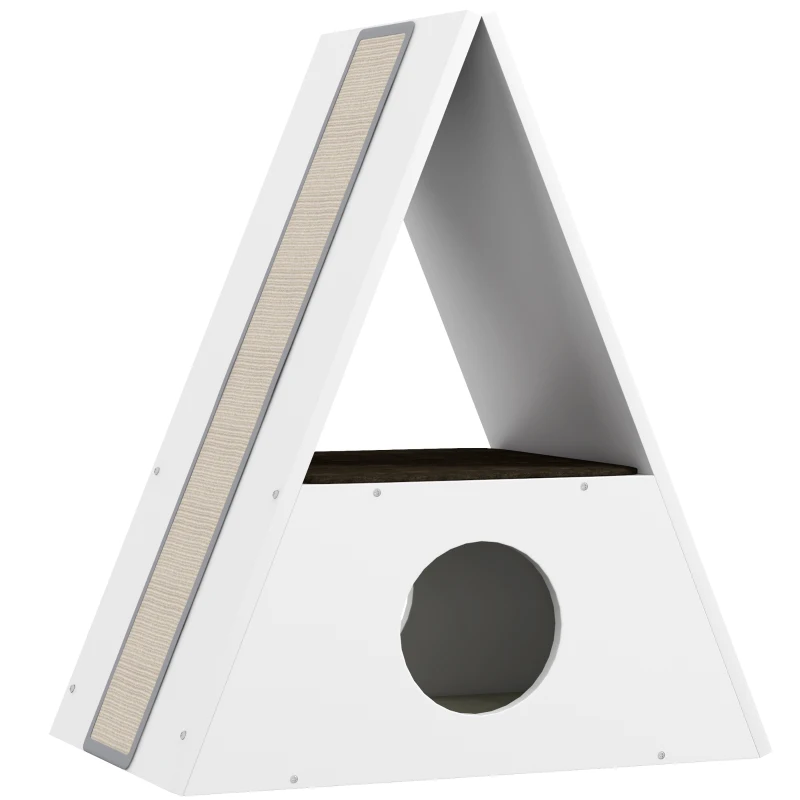 PawHut Maison pour chat 2 niveaux, Lit pour chats d'intérieur avec 2 tapis et 4 griffoirs en sisal, cachette confortable