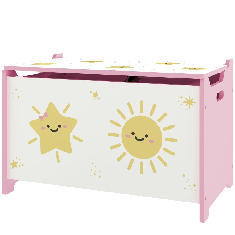 AIYAPLAY Coffre à jouets avec couvercle, coffre de rangement enfant avec charnières de sécurité, 60 x 37 x 39 cm, rose
