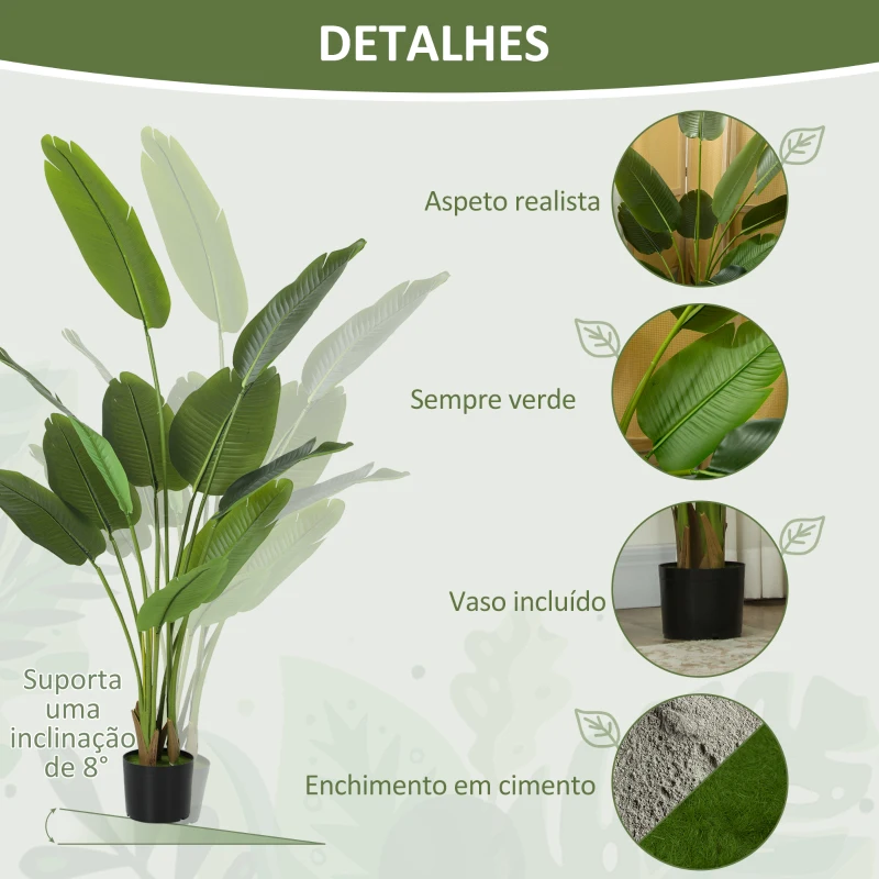 HOMCOM Planta Artificial Decorativa 160 cm Bananeira Artificial com Vaso e Folhas para Interior Casa Sala de Estar Escritório Verde