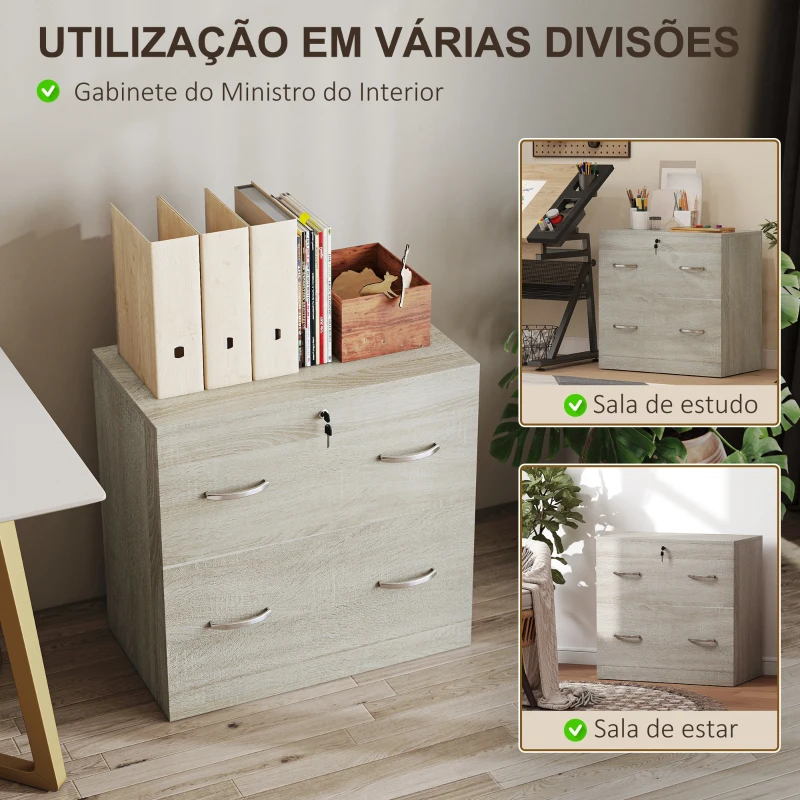 Vinsetto Armário para Aquivos com Gavetas Armário de Arrumação de Escritório com Fechadura e 2 Chaves 77x42x72 cm Madeira