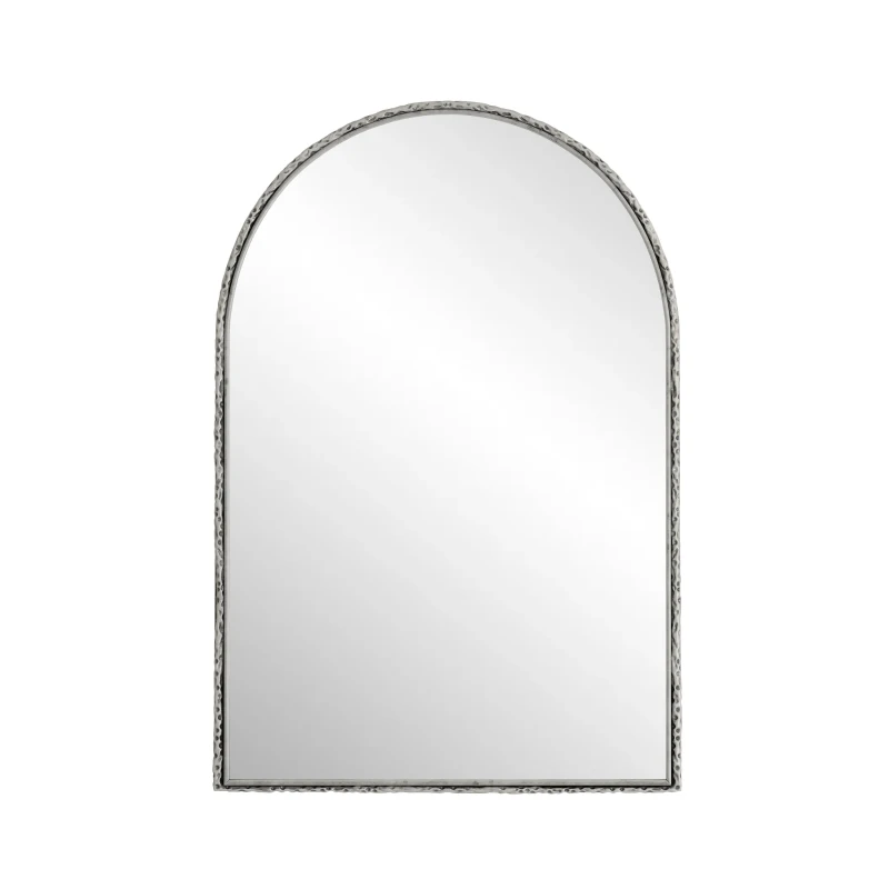 Specchio da parete ad arco con cornice in ferro, specchio da trucco per bagno, 61x2,5x91 cm, Argento