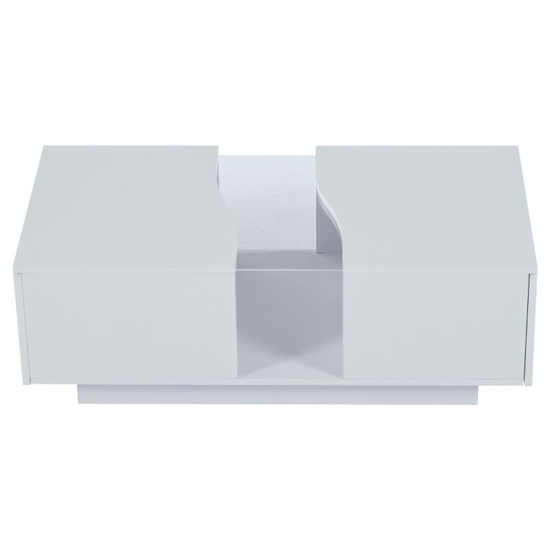 Modern Coffee Table with 2 Storage Drawers, High Gloss Finish, Customisable LED Lights, Ideal for Living Room, 100L x 50W x 35H cm, White