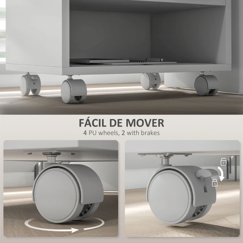 HOMCOM Móvel para Impressora com Rodas Suporte para Impressora com Compartimentos Abertos para Escritório Estúdio 40x30x36 cm Branco