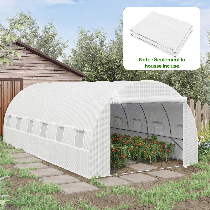 Outsunny Bâche de Rechange Serre Tunnel 18 m², bâche 6L x 3l x 2H m PE Anti-UV imperméable 12 fenêtres + Porte Enroulable zippée