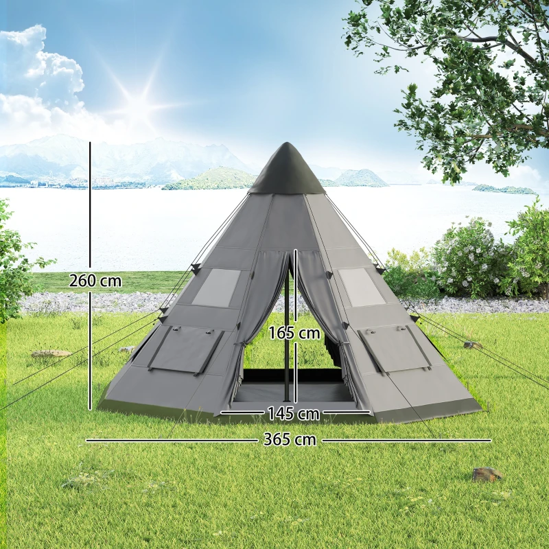 Outsunny 6 Men Tipi Tent with Carry Bag - Grey