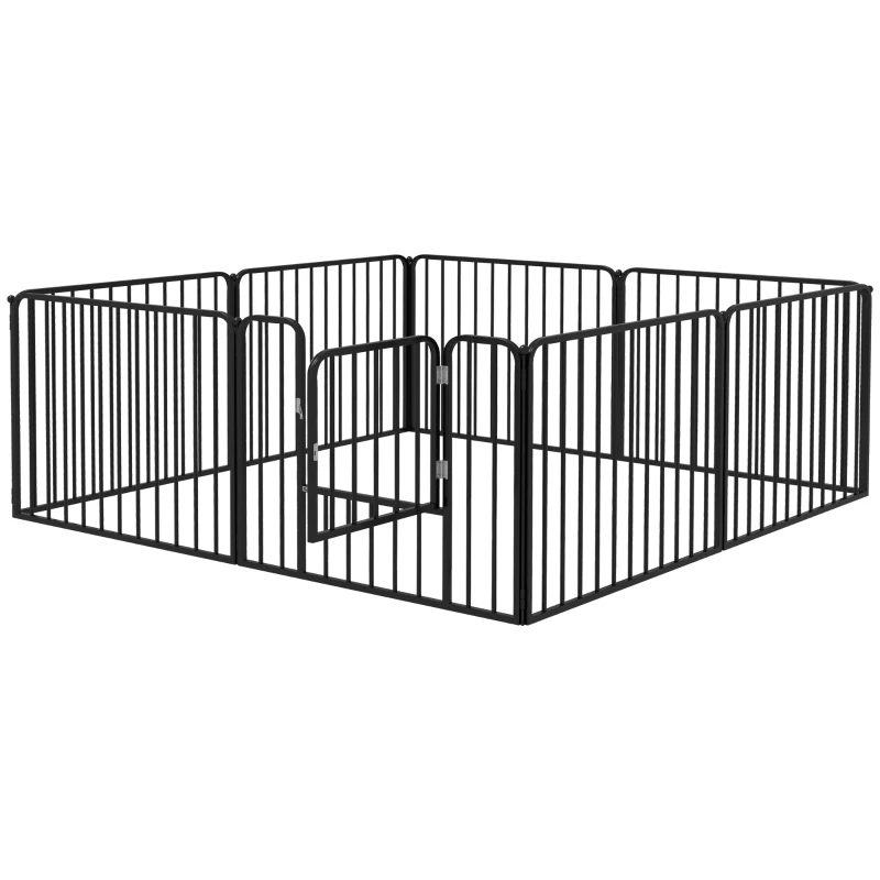 PawHut Hundezaun mit 8 modularen Innen- und Außenpaneelen aus Stahl, 164x164x60 cm, Schwarz