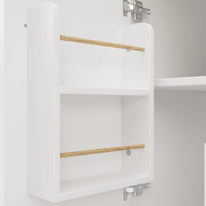 Kitchen Island Trolley with Folding Worktop, Adjustable Shelves, Wine Rack, Utility Cart with Towel and Spice Racks, 138L x 73W x 92H cm, White