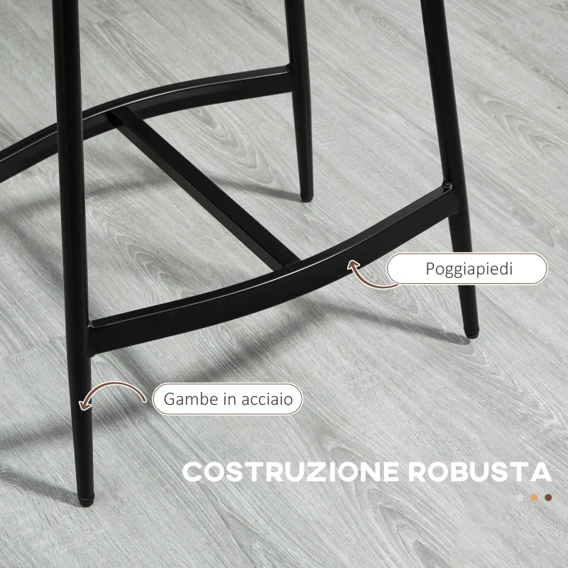 HOMCOM Set 2 Sgabelli da Bar in Stile Industriale con Poggiapiedi, in Finta Pelle, 48.5x38.5x68.5 cm, Nero e Marrone