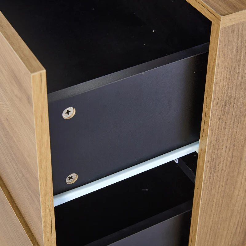 Modern Sideboard with 3 Drawers, LED Lighting, Storage Cabinet with Adjustable Glass Shelves, 140L x 40W x 80H cm, Black+Brown