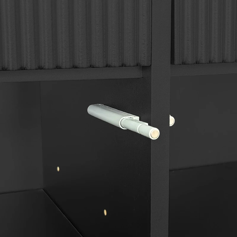 Modern Wardrobe Set with Shoe Bench and Cushion, Gold Hooks, Wavy Texture, Elegant Shoe Cabinet with Drawers and Doors, Black