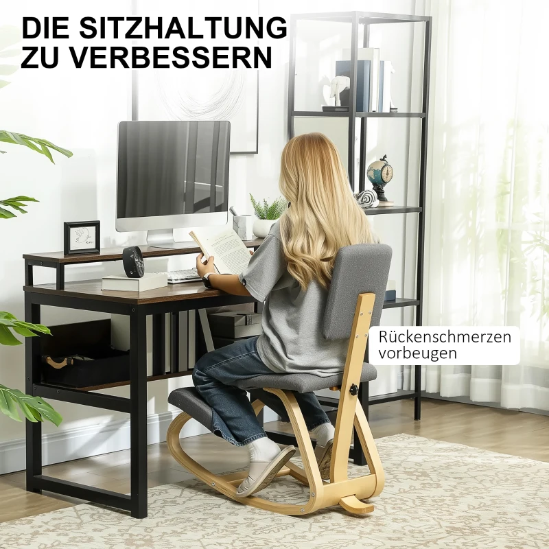 HOMCOM Ergonomische Kniestool, Kniehocker Gezondheidsstoel voor Thuis, Kantoor, Meditatie Grijs(m-4)