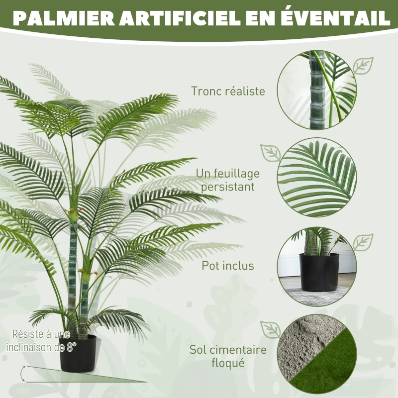HOMCOM Plante artificielle intérieure 170 cm, palmier arbre artificiel avec pot en plastique et flocage, vert