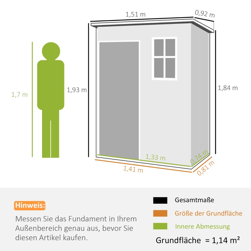 Outsunny Gerätehaus Kunststoff 1,14m² 151 x 92 x 193cm Geräteschuppen mit Pultdach Boden Fenster Grau(m-3)