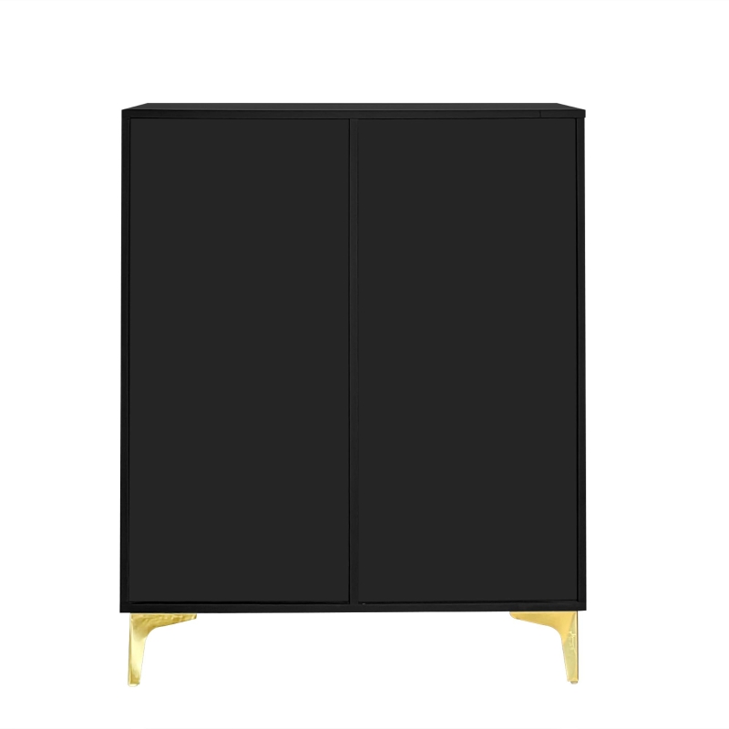 Elegant Sideboard with Adjustable Shelves, Gold-Plated Details, Shoe Cabinet with Push-to-Open Design, 83L x 35W x 101H cm, Black