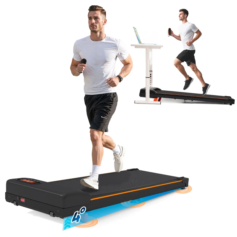 Folding Under Desk Treadmill with Adjustable Incline, LED Display, Magnetic Remote Control, 1-6 km/h Speed, 111L x 47.5W x 15H cm, Black