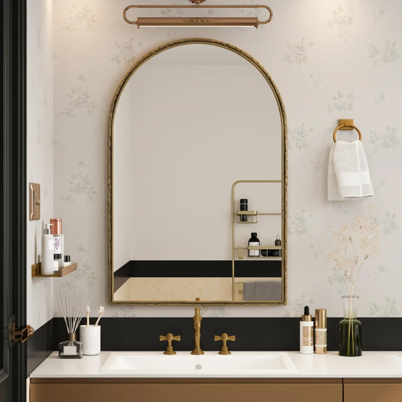 Miroir mural arqué avec cadre en fer, miroir de maquillage pour salle de bain, 61x2,5x91 cm, Or