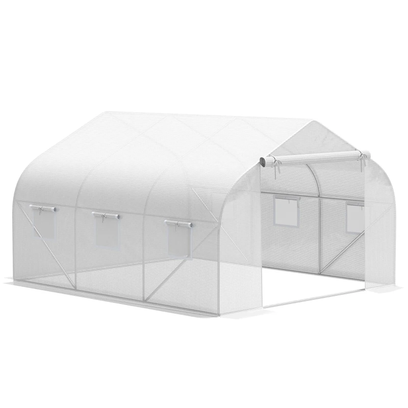 Outsunny Plásticos para Invernaderos 3,5x3x2 m Cubierta de Repuesto para Invernadero de Polietileno con 6 Ventanas y Puerta Enrollable Protección de Plantas para Jardín Blanco