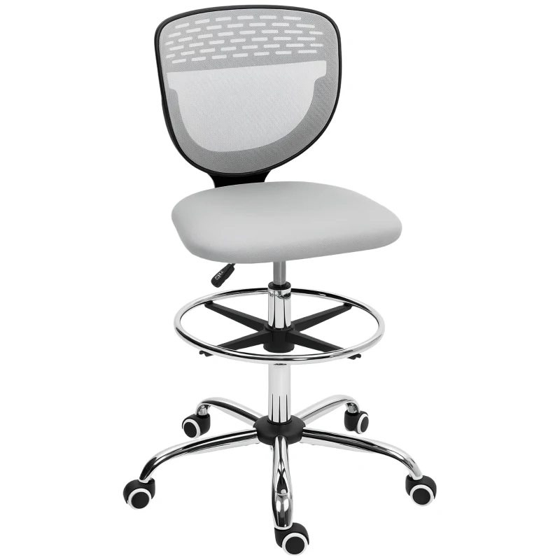 Vinsetto Chaise de bureau ergonomique en maille, chaise de dessin, hauteur et repose-pieds réglable, 59 x 59 x 106-126 cm, gris