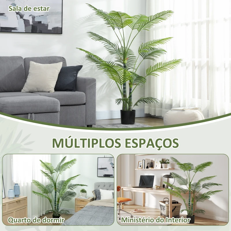 HOMCOM Planta Artificial Decorativa 170 cm Palmeira Artificial com Vaso e Folhas para Interior Casa Sala Escritório Verde