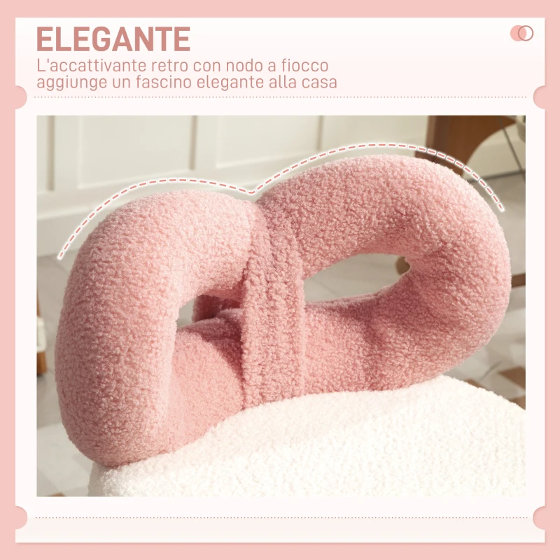 HOMCOM Sgabello Girevole ad Altezza Regolabile con Schienale ad Arco, in Tessuto Teddy, 50x50x63-77 cm, Bianco e Rosa
