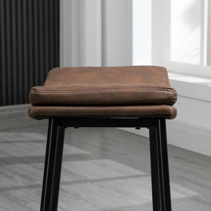 HOMCOM Set 2 Sgabelli da Bar in Stile Industriale con Poggiapiedi, in Finta Pelle, 48.5x38.5x68.5 cm, Nero e Marrone